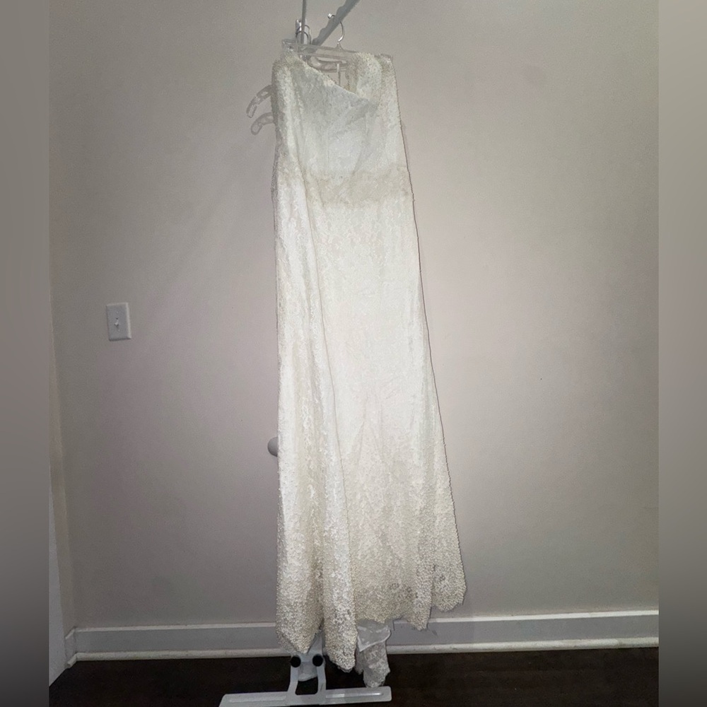 Nicole Miller Vintage Strapless Lace Beaded Bridal Gown Ivory Pearl Embellished